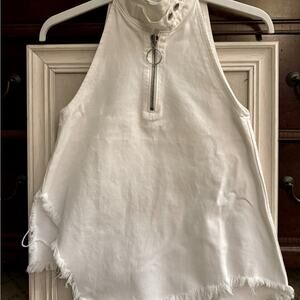 Marques Almeida white distressed denim sleeveless top w silver hardware. 8 NWOT